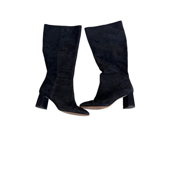 Ann Taylor Black Suede 90s Block Heel Tall Boots 9.5M Ext Calf - Picture 2 of 7